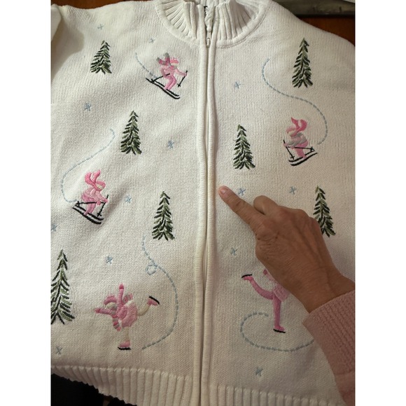 Vtg Crystal Kote Womens XL Cream Skiing Ice Skating Embroidered Zip Up Sweater - Picture 8 of 9